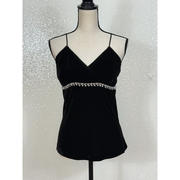 INC Y2K Black Velvet Cami Top Size 8 Rhinestone Beaded Empire Waist Evening - Picture 4 of 9